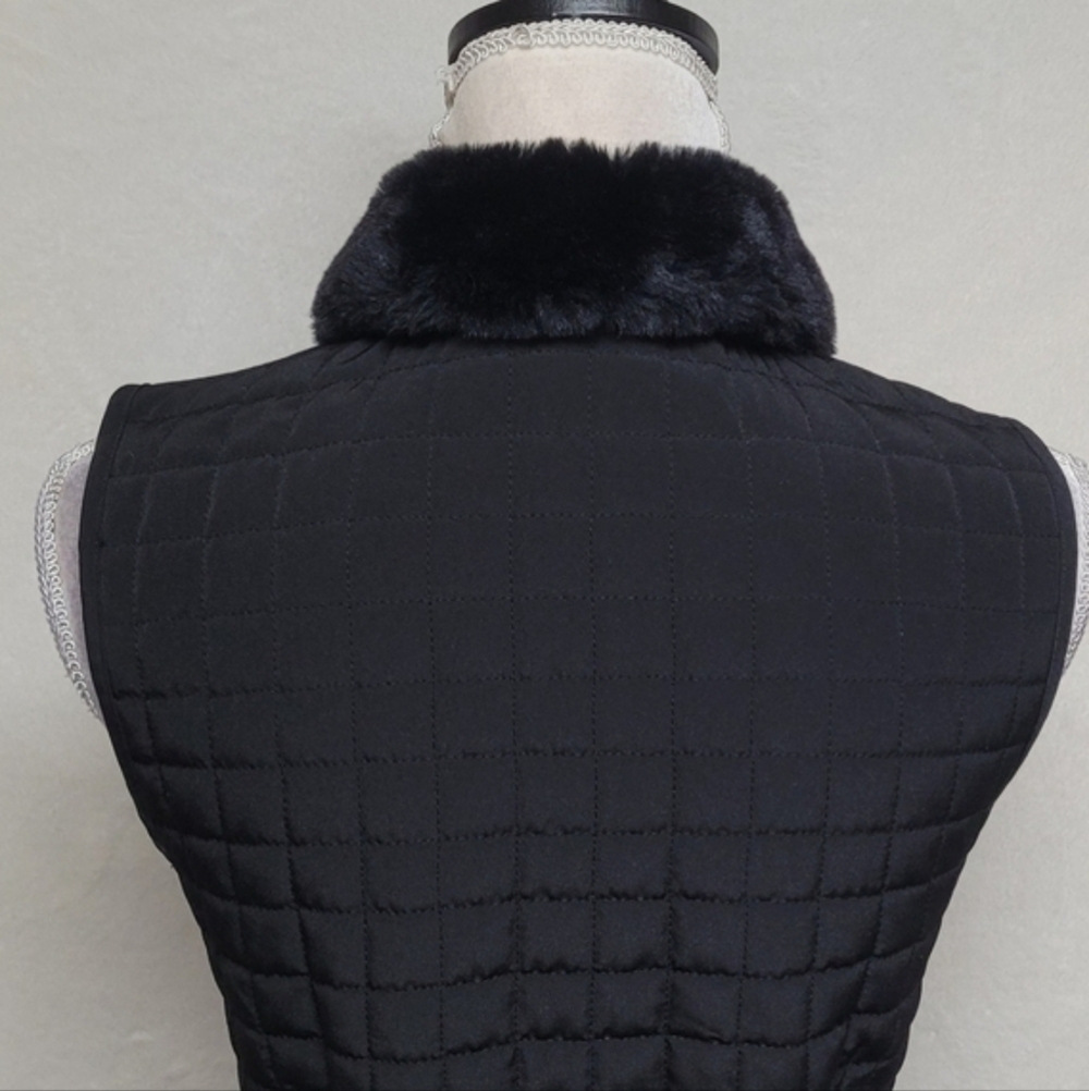 AGB Byer California Retro Y2K Black Faux Fur Collar Full-zip Quilted Vest.Add - Picture 10 of 12